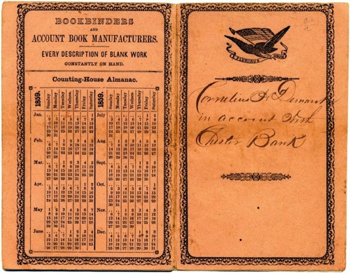 Cornelius H. Demerest's Chester Bank book-cover. April 24, 1860 through April 1, 1864 chs-005758